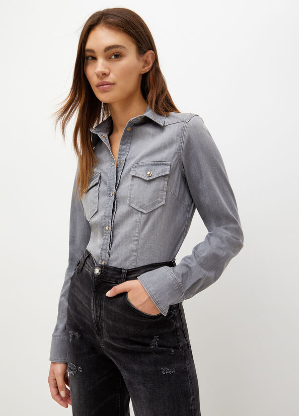 Liu Jo Denim Hemd Damen Grau | RVJ-850729