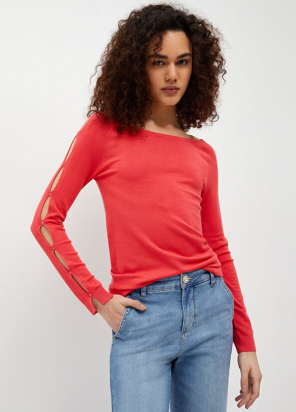 Liu Jo Eco-Friendly Cut-Out Pullover Damen Rot | DXR-983724