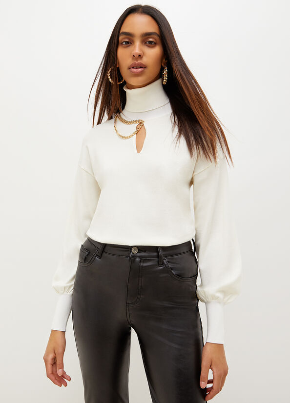 Liu Jo Eco-Friendly Turtleneck With Chain Pullover Damen Weiß | OPD-513862