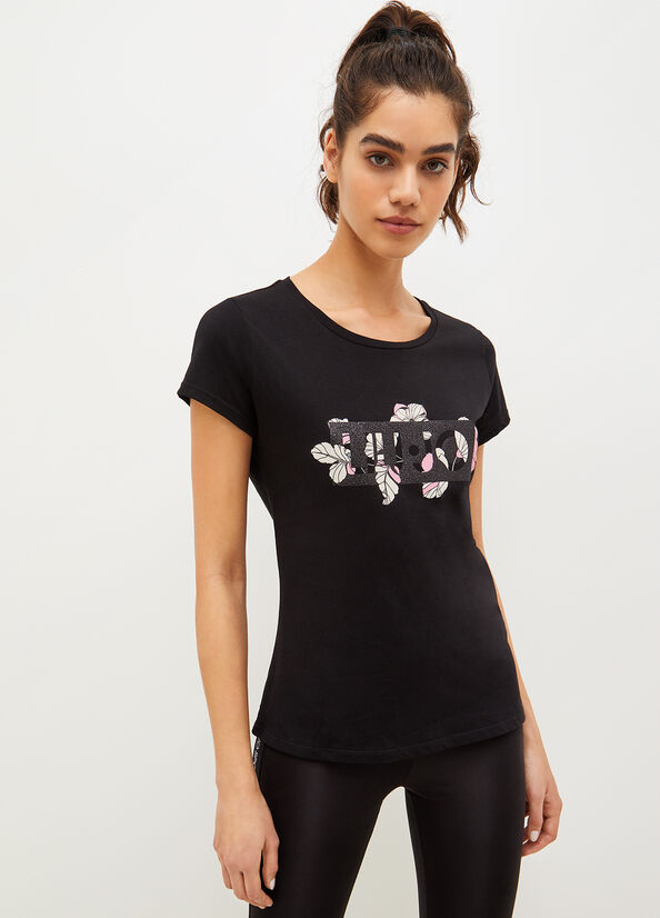 Liu Jo Eco-Friendly With Logo T-shirts Damen Schwarz | QOX-259681