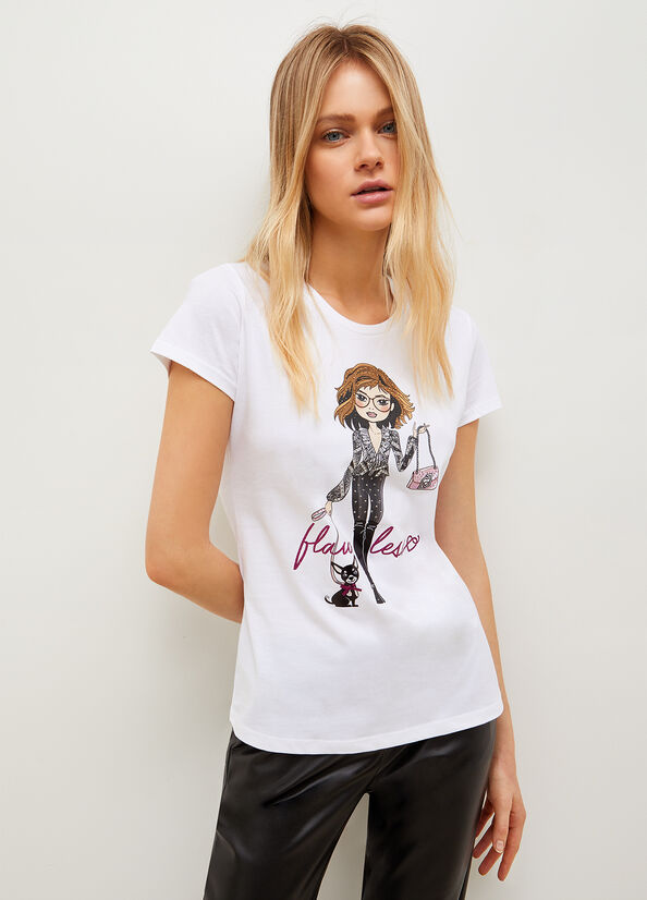 Liu Jo Eco-Friendly With Print T-shirts Damen Weiß | OWL-452816