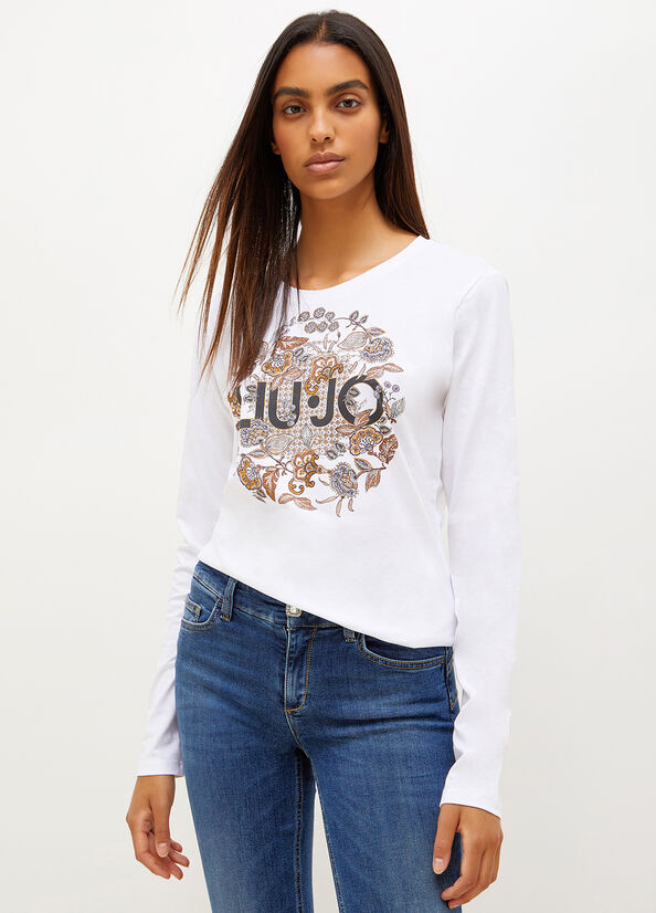 Liu Jo Eco-Friendly With Print T-shirts Damen Weiß | QBT-613094