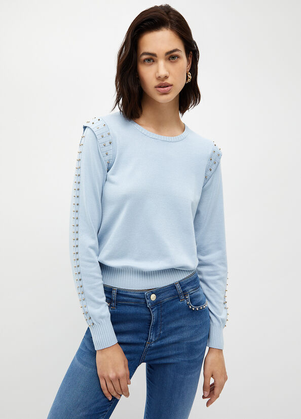 Liu Jo Eco-Friendly With Studs Pullover Damen Hellblau | GQH-173806