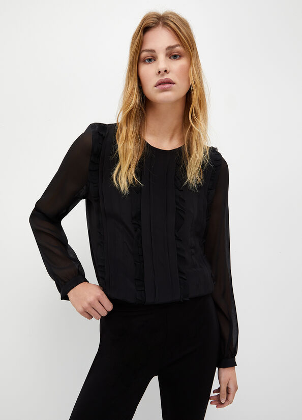 Liu Jo Georgette Blouse Hemd Damen Schwarz | YNG-235087