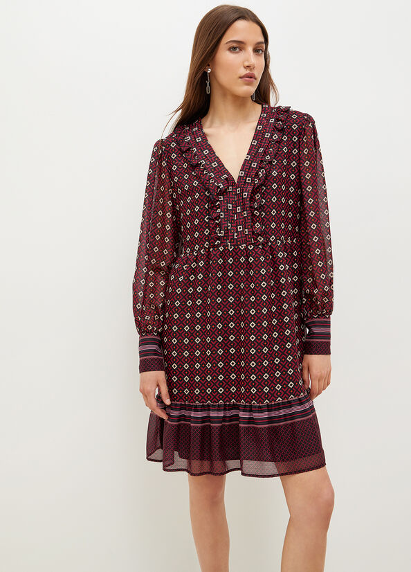 Liu Jo Georgette With Geometric Print Kleider Damen Bordeaux | UCZ-275431