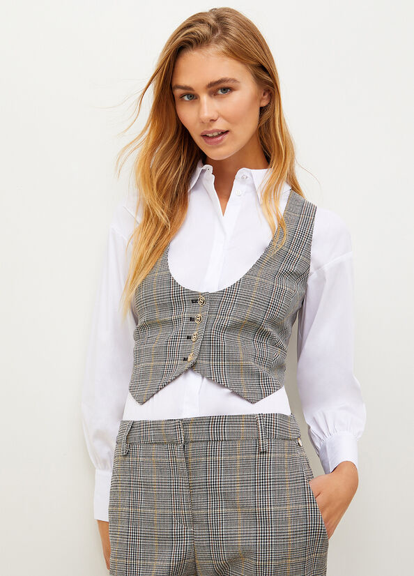 Liu Jo Glen Plaid Vest Jacke Damen Grau | MQO-260839