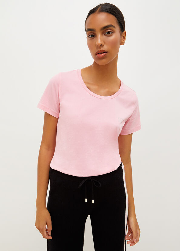 Liu Jo Jersey With Logo T-shirts Damen Rosa | SPK-093761