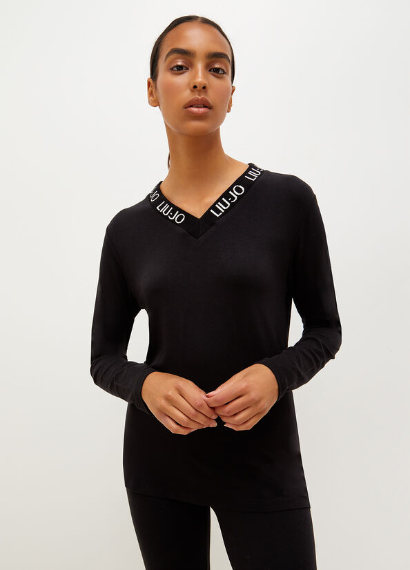 Liu Jo Jersey With Logo T-shirts Damen Schwarz | SJC-416532