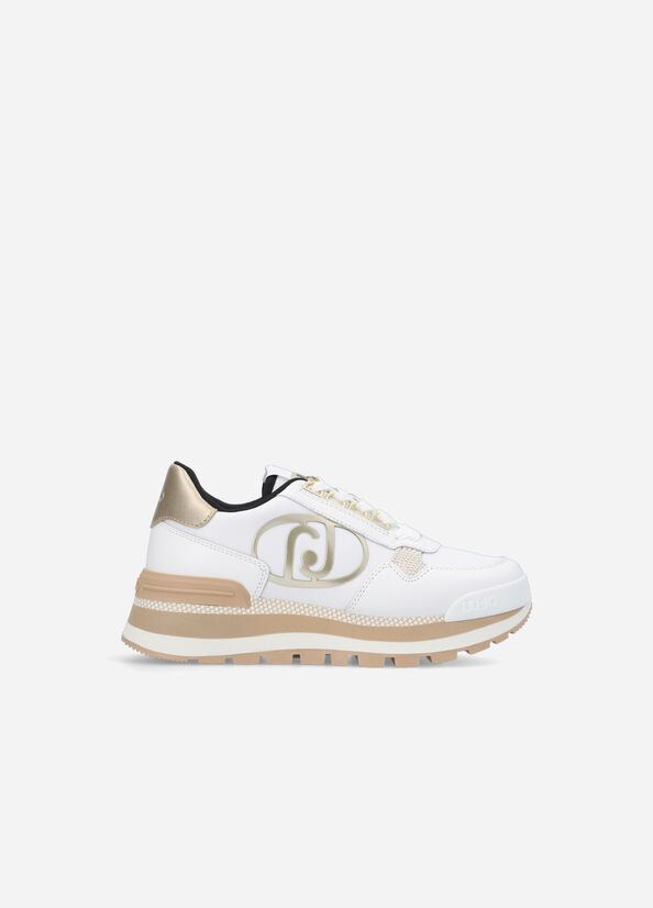 Liu Jo Leder And Nylon Sneakers Damen Weiß Gold | LXJ-862940