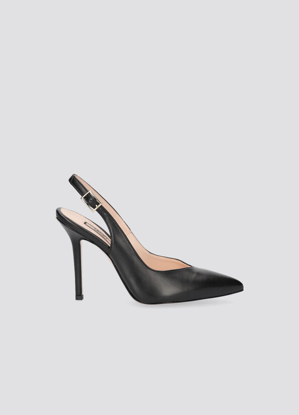 Liu Jo Leder Slingback Stöckelschuhe Damen Schwarz | TEU-253849