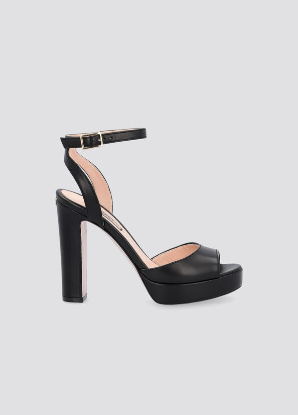 Liu Jo Leder With Weite Heel Sandalen Damen Schwarz | EMN-315709