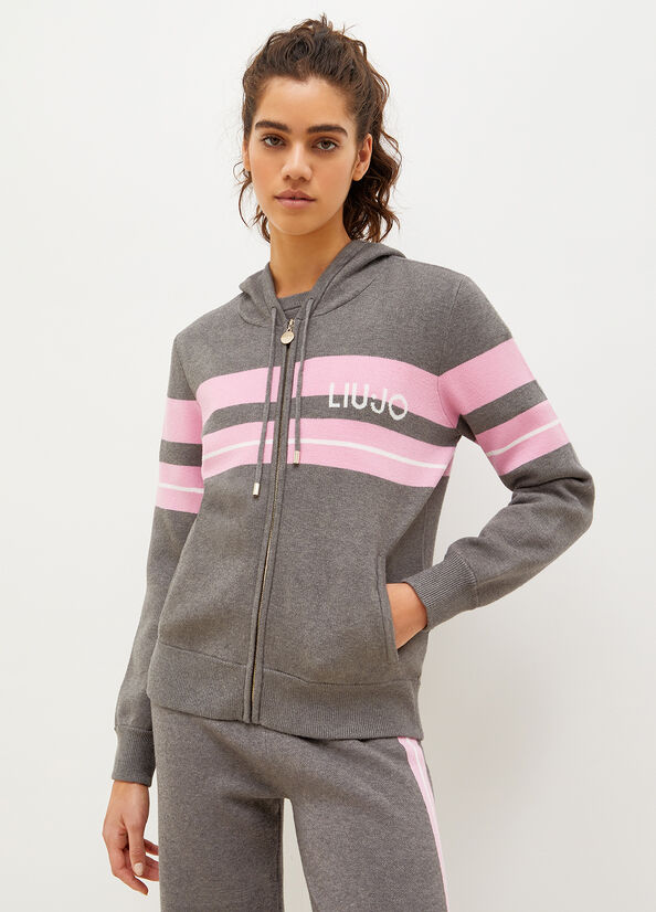 Liu Jo Mit Kapuze With Zip Pullover Damen Grau Rosa | UNV-586940