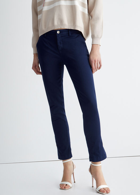 Liu Jo Satin Chinos Hose Damen Navy | JLU-091346