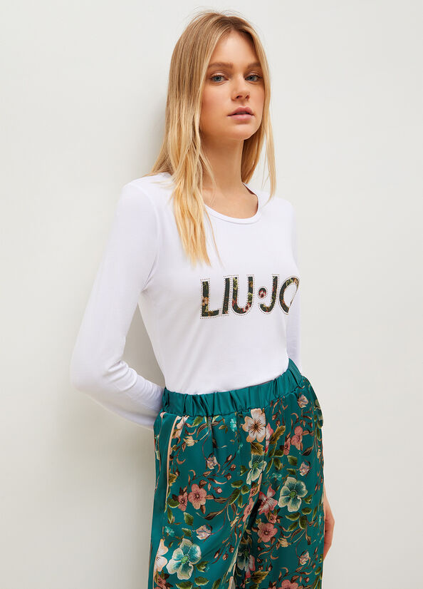 Liu Jo With Floral Logo T-shirts Damen Weiß | ZWJ-472059