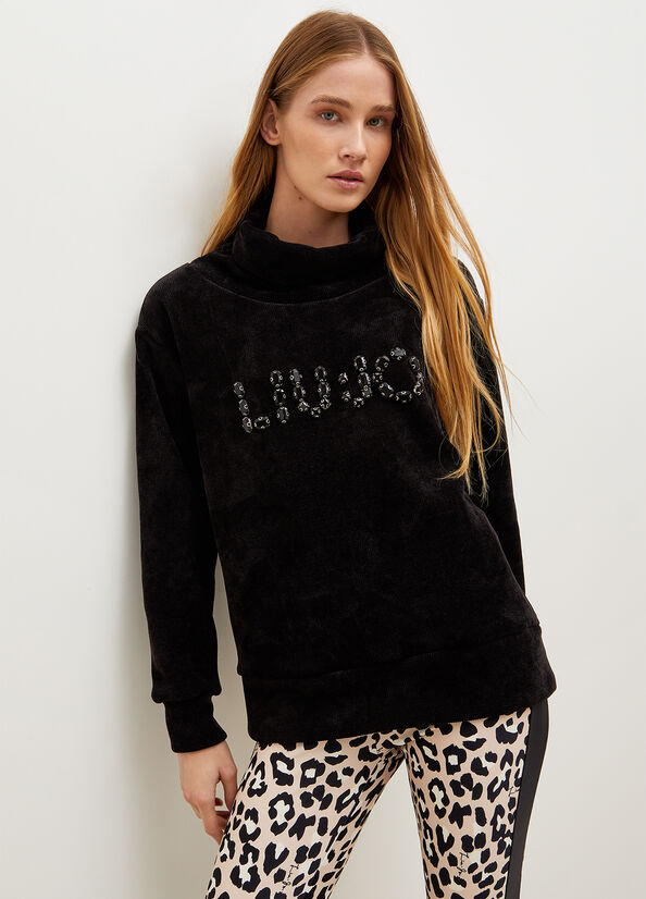 Liu Jo With Logo And Gemstones Sweatshirts Damen Schwarz | IGB-378195