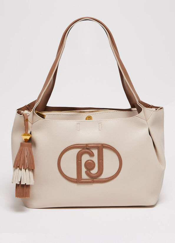 Liu Jo With Logo Schultertaschen Damen Beige | FEG-830741