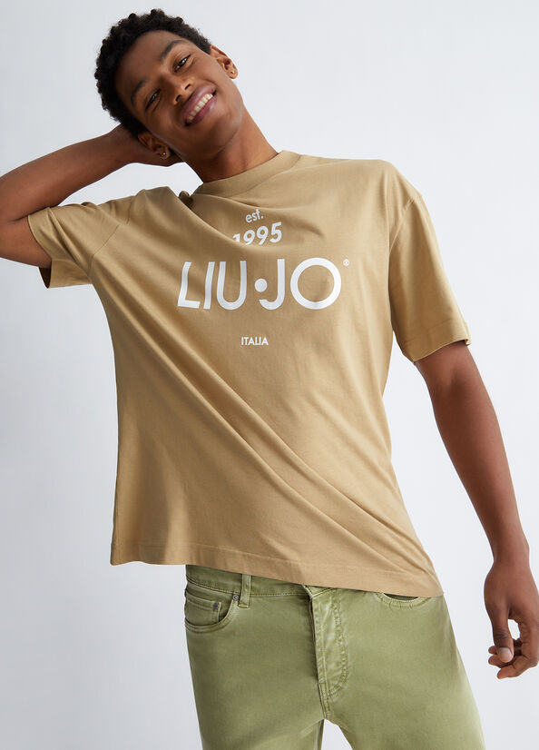 Liu Jo With Logo T-shirts Herren Beige | HUO-689725