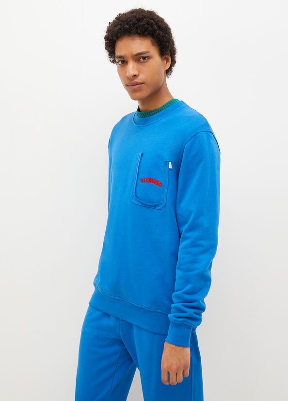 Liu Jo With Print On The Back Pullover Herren Königsblau Blau | UCN-328705