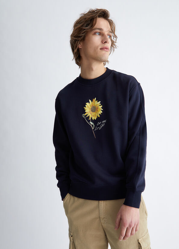 Liu Jo With Sunflower Print Pullover Herren Dunkelblau | GSH-968275