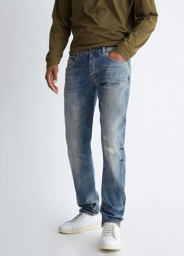 Liu Jo Worn Look Slim Röhrenjeans Herren Blau | SHW-978620